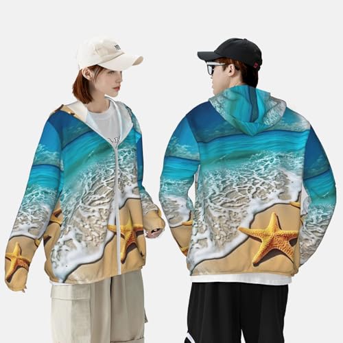Men's UPF 50+ Sun Protection Hoodie Long Sleeve Fishing Shirts Quick Dry Starfish Beach Sea Water Sun Shirt Jacket4