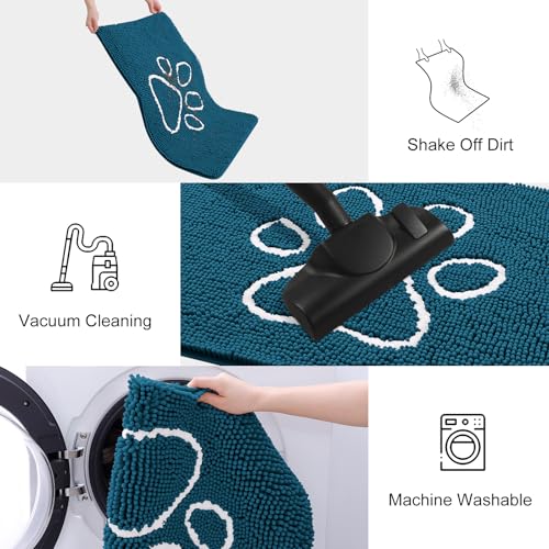 Image of Smiry Dog Door Mat for Muddy Paws, Absorbent Dirt Trapper Non Slip Quick Dry Washable Chenille Mat for Mud Dogs, Entry Rug for Indoor and Outdoor (24x16 Inches, Atlantic Blue and White)