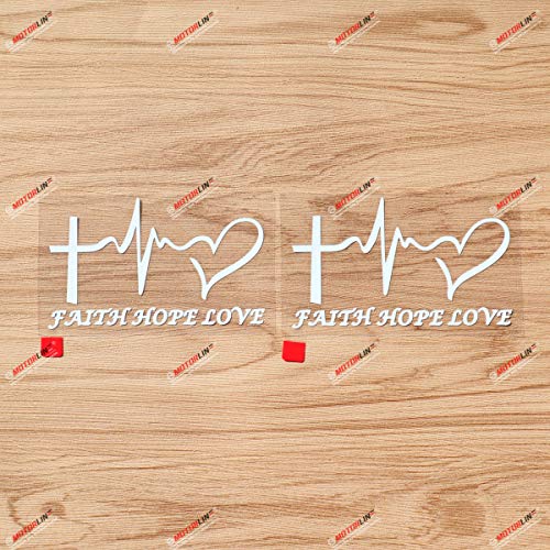 Calcomanía de vinilo con texto en inglés "Faith Hope Love Jesus", diseño de corazón y corazón Beat Love - 2 unidades, color blanco, 4 pulgadas, sin fondo para coche portátil 02151