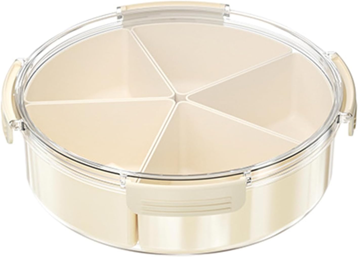 Qushy Beige Round Plastic Divided Serving Tray with Lid, 5