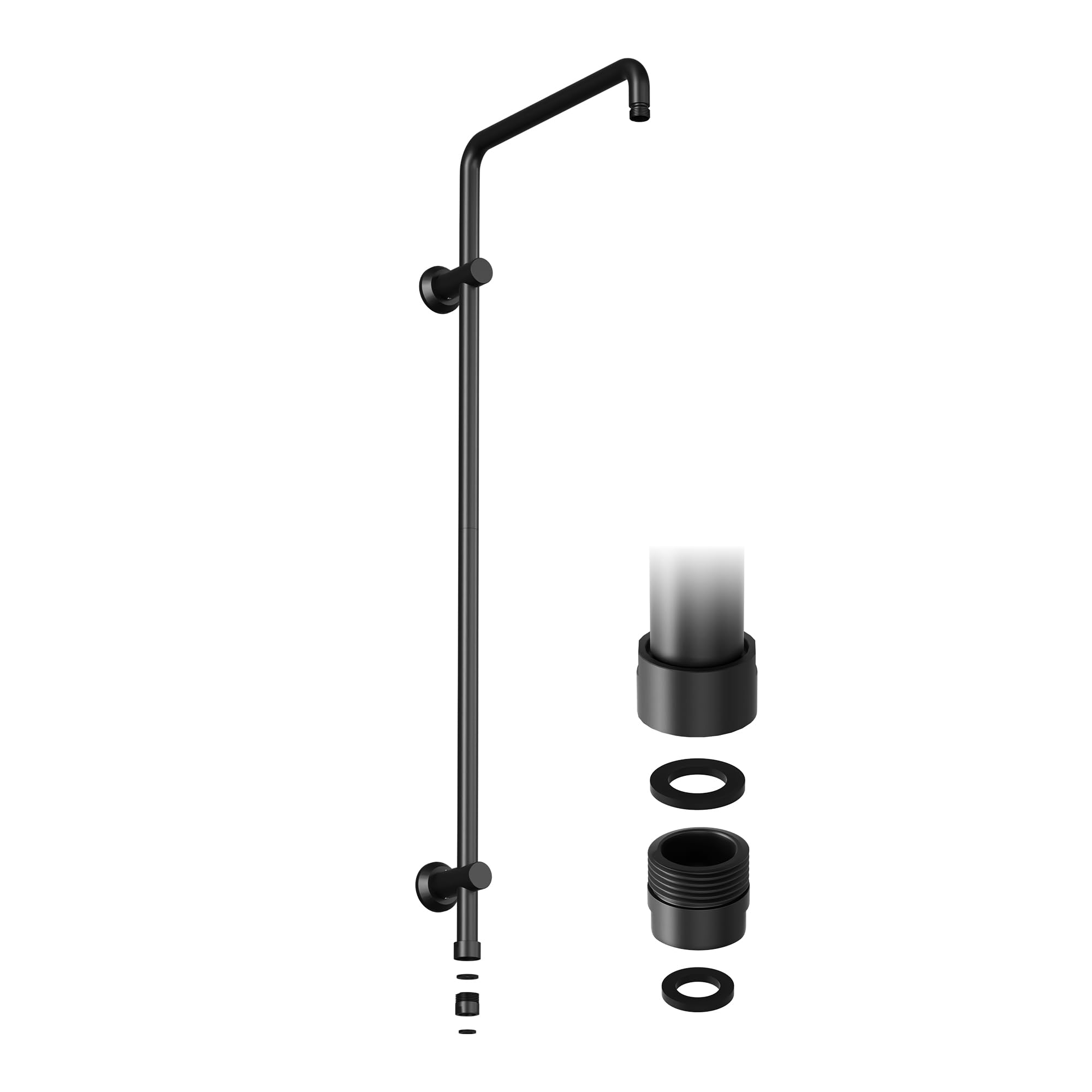 JOHO Stainless Steel Riser Shower Rod with Thread Adapter, Variable Wall Mounts Wall Bar Rain Shower Arm Fixed Length Shower Column 91 cm, Shower System Accessories Black