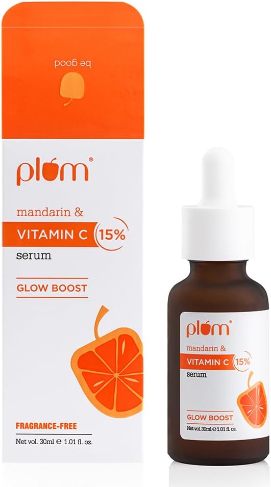 Plum 15% Vitamin C Serum for Face, with Pure Ethyl Ascorbic Acid, Kakadu Plum & Rose Extract, Anti Aging Serum, Anti-Oxidant, Fights Hyperpigmentation & Dull Skin, Fragrance-Free, 1 Fl Oz