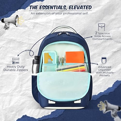 Image of Gear Elegant 19 inch /35L Large Water Resistant School Bag | Casual Backpack | Daypack | Travel Backpack | Kids Bag for Boys /Girls (Navy - Beige)