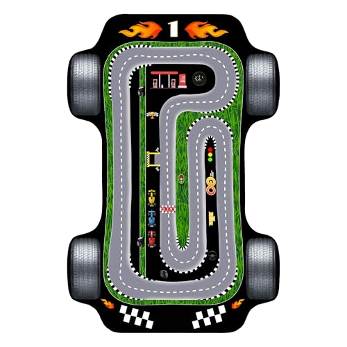 Black Race Car Rug 3,3X5 Feet Kids Rug Race Track Rug,Rug for Boys and Girls Machine Washable Non-Slip Backing Kids Rugs,Toy Car Mat,Kids car Carpet