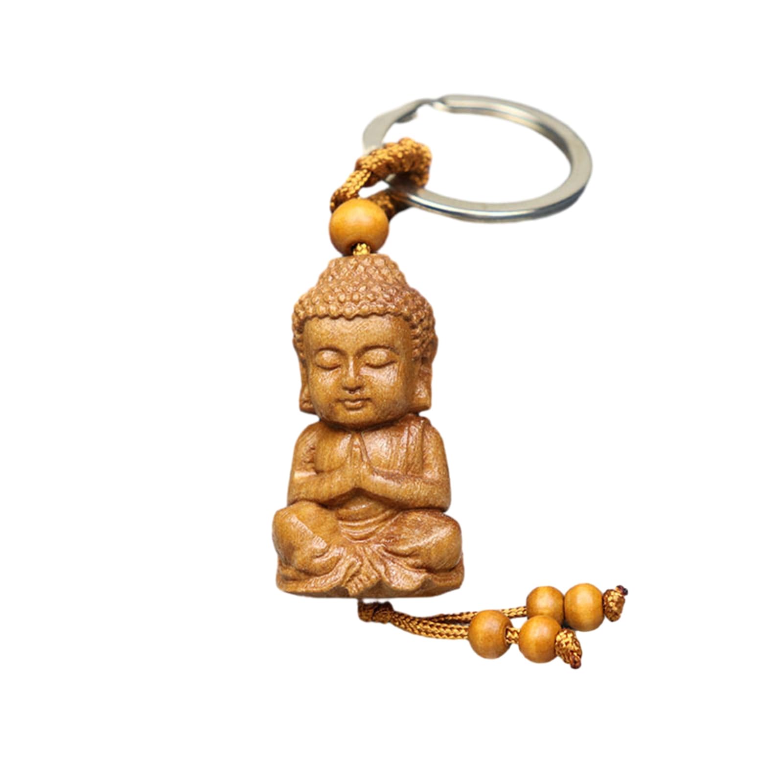 Obotsnoi Wood Buddhas Pendant Keychain Exquisite Workmanship Buddhas Statue Positive Energys Wealth Luck Decorations Exquisite Keyring Pendant
