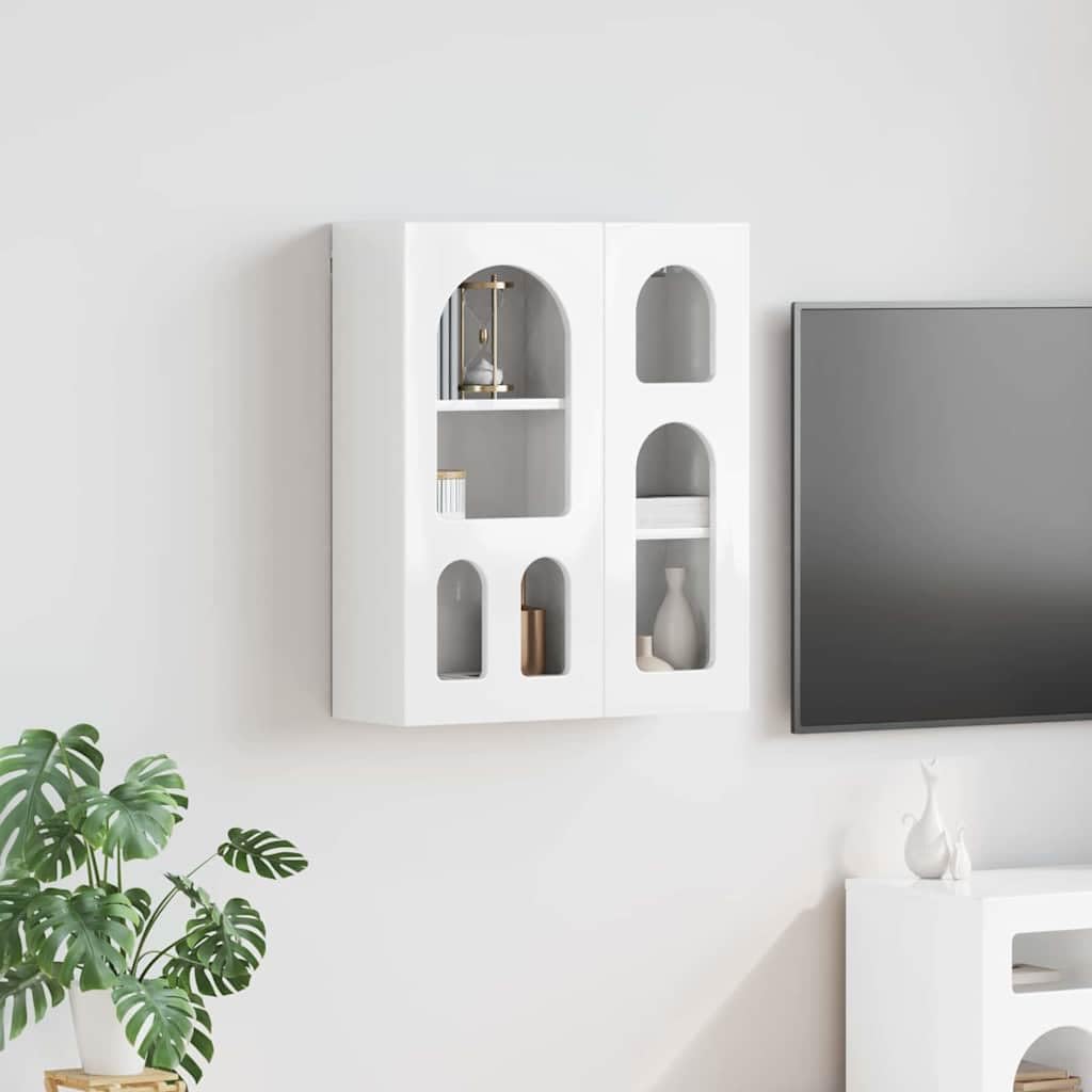 ELST - Armadio pensile bianco lucido, 59 x 20 x 71,5 cm, in legno con 6 ripiani da parete, versatile per cucina, corridoio, soggiorno