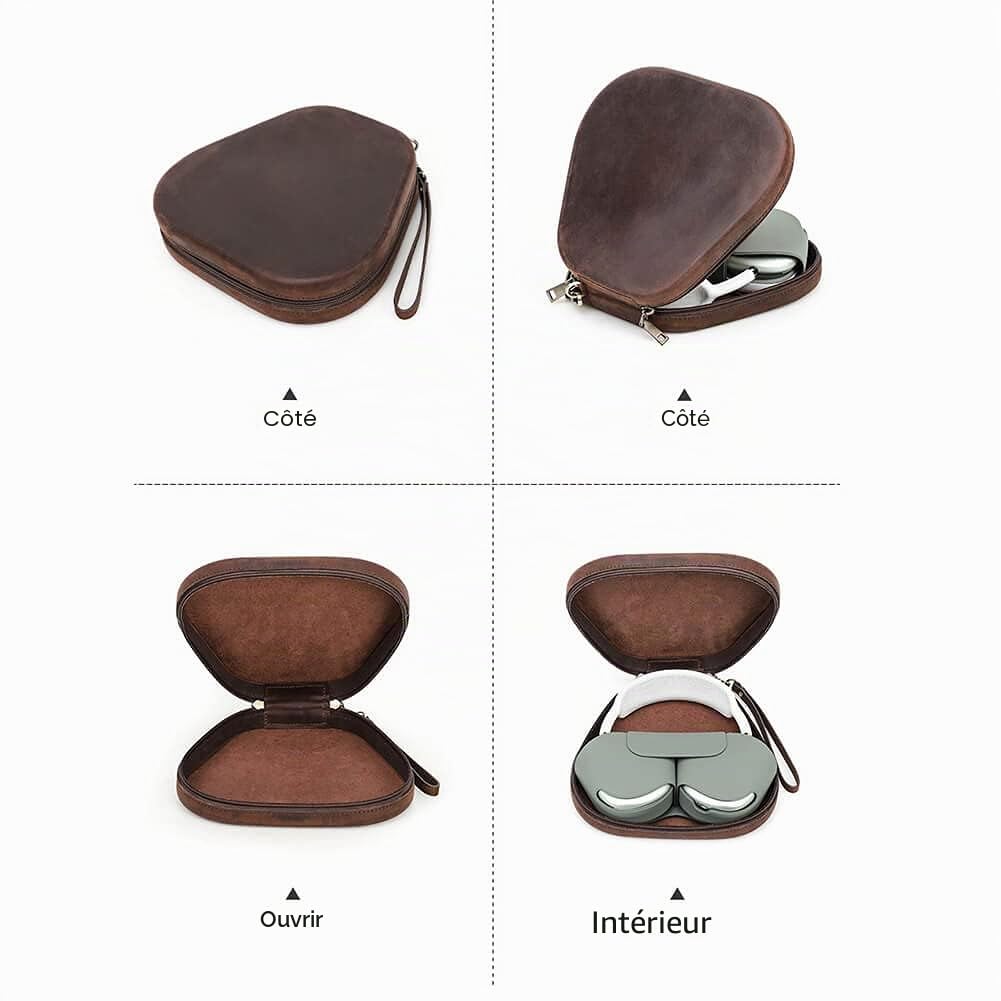 CONTACT'S FAMILY Étui pour AirPods Max, Étui Antichoc en Cuir Véritable Compatible avec AirPods Max(Café)