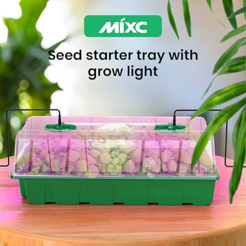 Image of MIXC Seed Starter Tray with Lights, 2 Packs Mini Propagator Plant Grow Kit Greenhouse with Humidity Vented Domes and Base for Seeds Starting, Green