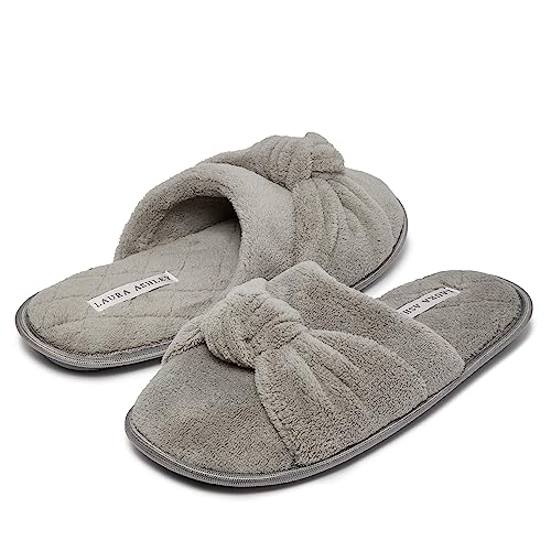 Laura Ashley Soft Terry Knot Scuff Slippers for Women - Comfy Non Slip Closed Toe Bedroom Slipper - Cozy Slide On Womens House Slippers2