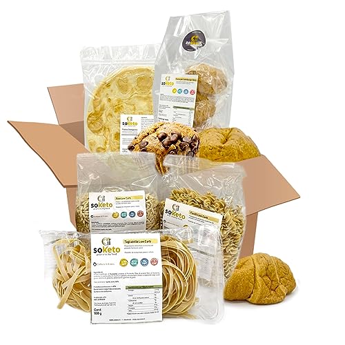 KETO PACK de 7 días: Pasta 250 gr, Pan 250 gr, Brioche 4 piezas, 1 Pizza Keto, 2 Piadine de 85 gr, 3 Conf. de Grissini Keto, Crema Avellana y Chocolate 300g