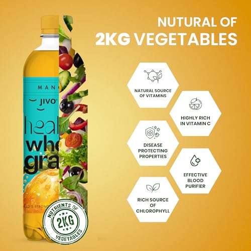 Image of JIVO Healthy Wheatgrass Juice with Mango Flavor - Body Detox & Immunity Booster, Natural Ingredients, 500ml (Pack of 1)