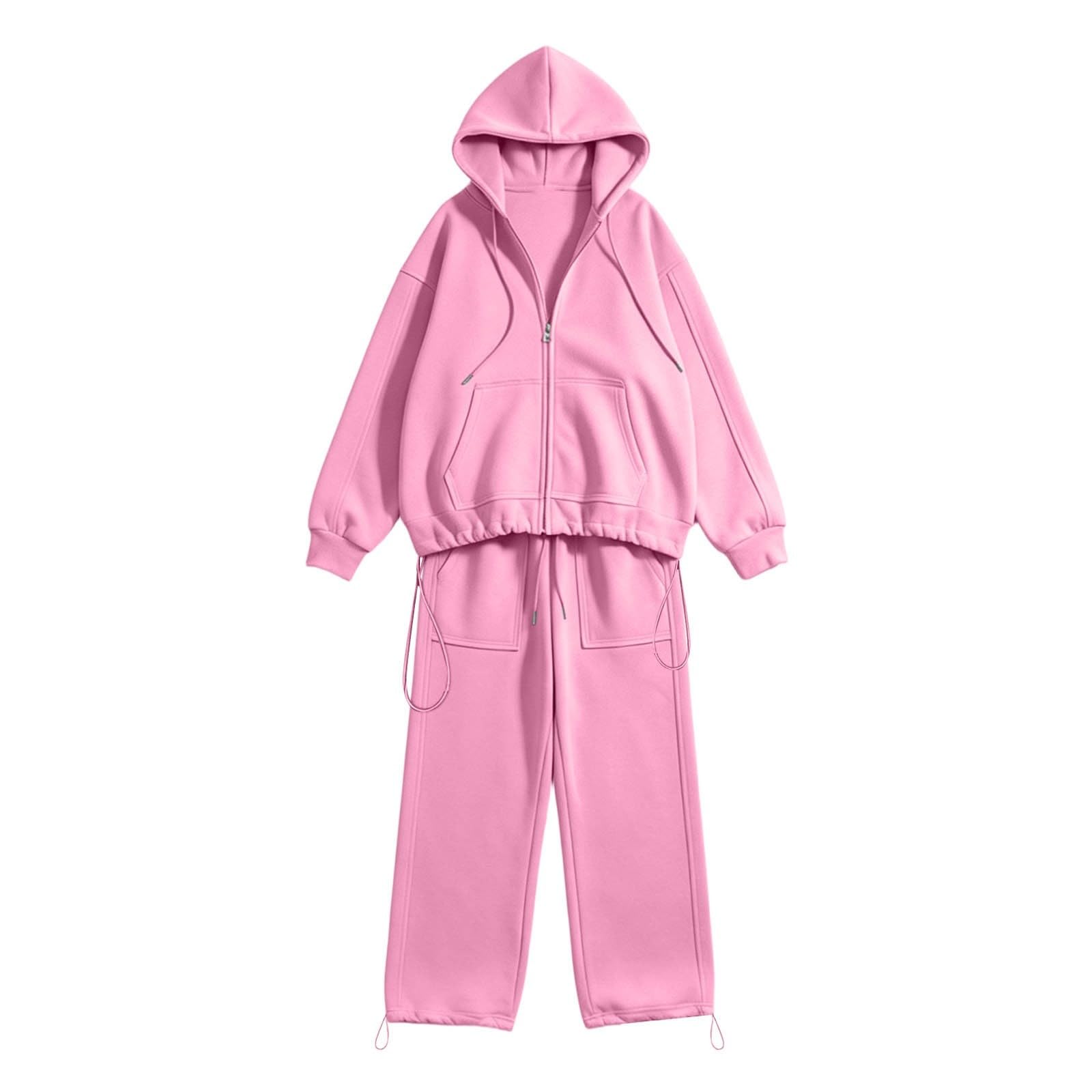Conjunto de chándal para mujer, cómodo, monocolor, con capucha, cremallera completa, pantalones de chándal y pantalones de chándal de 2 piezas, tallas grandes, traje deportivo de dos piezas, traje de