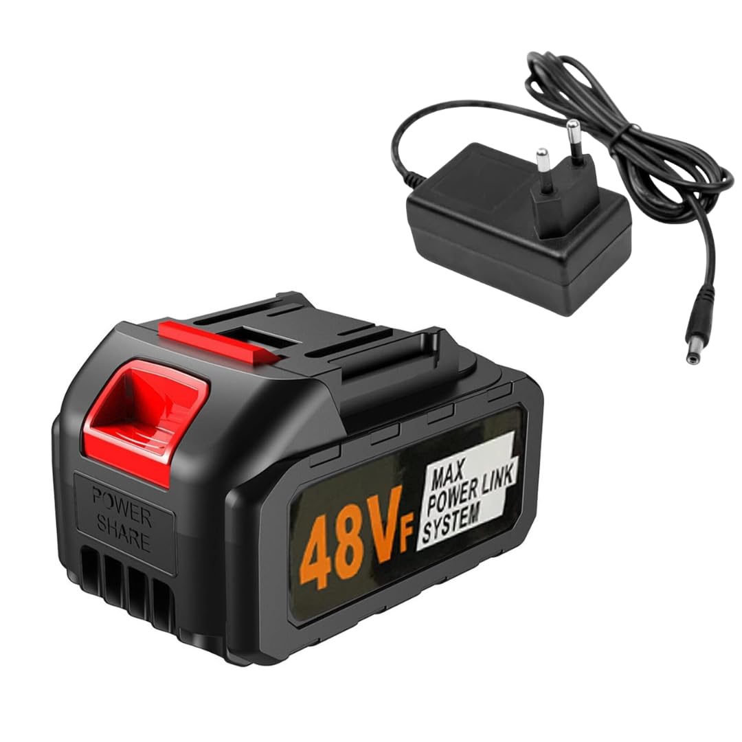 48V Lithium-Ion Battery with Charger | Rechargeable 48V Power Tool Battery Pack | High Capacity Max Power Link System | Fast Charging, Long Runtime for Drill, Car Washer, Chainsaw etc.
