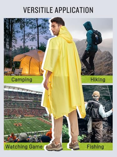 Image of SaphiRose Extra Thick Hooded Rain Poncho Double Layer Waterproof Raincoat Jacket for Men Women Adults