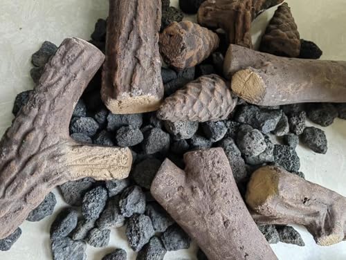 shoperama 9-teiliges Keramikholz-Set Deko-Holz für Bio-Ethanol und Gas-Kamine