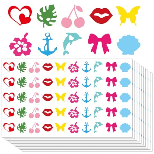 Vemfare Coquete Hawaiian Tanning Stickers - 500 Pcs Hawaii Self Adhesive Removable Sunbathing Stickers for Women Heart Lip Butterfly Dolphin Body Sticker for Summer Beach Tanning Bed Party Supplies