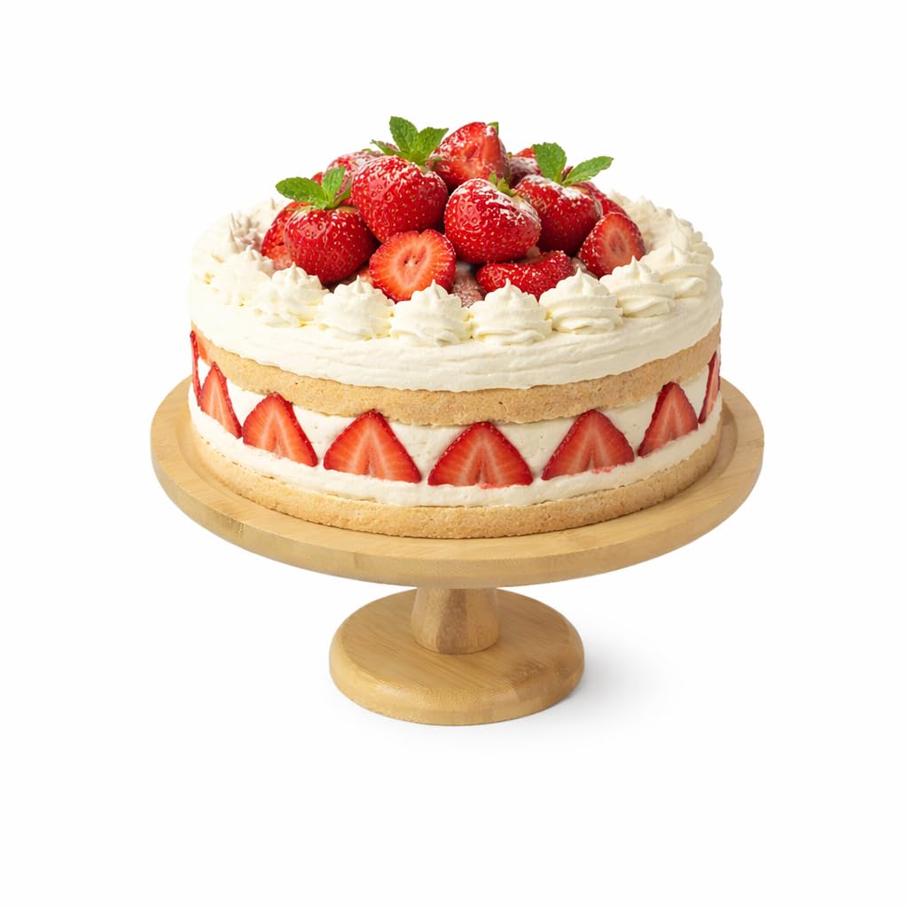 Photo 1 of 10-Inch Pedestal Base Bamboo Cake Stand - Round Wood Dessert Display for Cakes, Cupcakes & Pastries - Stable Serving Pedestal