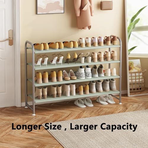 Image of INGIORDAR Shoe Rack 4 Tier Long Storage Organizer Wide Metal Shoe Shelf for Closet Entryway Grey