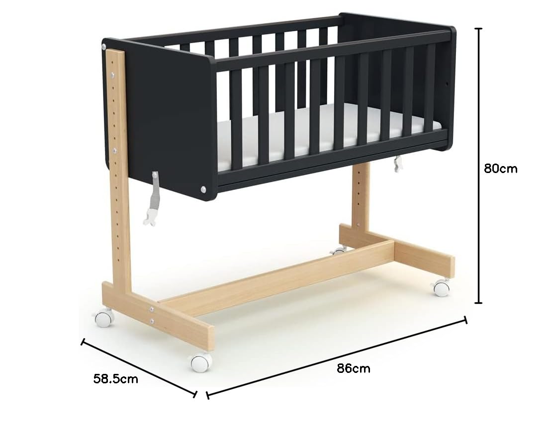 AT4 - Culla co-sleeping evolutiva ESSENTIEL legno - Grafite Grigio/Faggio - 40 x 80-88 x 45,50 x 79,50 cm