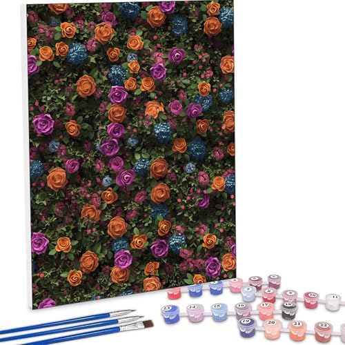 �������G ���[�Y�K�[�f�� �����L�b�g�ɂ��G�� �� Paint by Numbers DIY�y�C���g ��l�� ���S�� �q���p �ȒP�ɓh��� �A�N�������ʊG�̋� ��| ��� ��H�| �L�b�g 3�̃y�C���g�u���V��1�̃Z�b�g�̃A�N�����痿���g�p �z�[�� �I�t