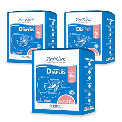 Image of AroKleen Overnight Adult Diapers Tape Style, Extra Large, 30 Count, Waist Size (127-170.18 cm | 50 inch-67 inch Inches) | 2X Absorbent, 16 Hour Protection, Wetness Indicator- Pack 3