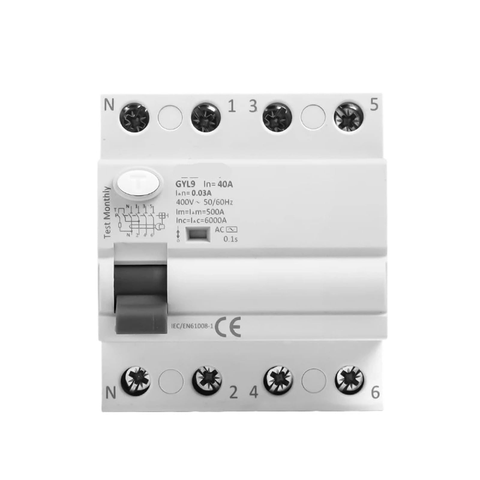 TYEXCZARF GYL9 AC Residual Current Circuit Breaker Differential Breaker Switch 4P 25A 40A 63A 100A(4P 40A,100mA)