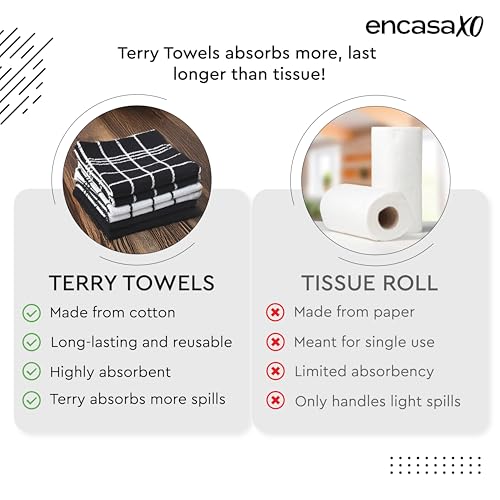 Image of Encasa Cloth Bath Towel Set | Super Absorbent Multipurpose Kitchen Towels for Drying and Cleaning - Pack of 10 - Black Combo