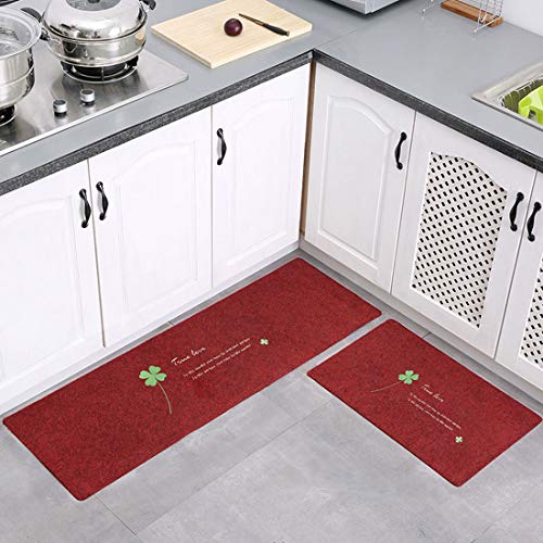 Levoberg 2 Pièces Tapis de Cuisine Devant Evier Tapis Cuisine Antidérapant Absorbent Lavable en Machine 50 * 80+50 * 160cm Vin Rouge(Trèfle à Quatre...