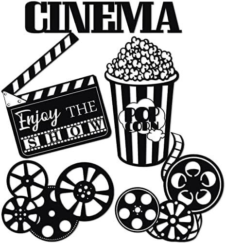 Hotop 5 Pieces Metal Movie Theater Decor Home Room Cinema and Popcorn Wall Art Reel Sign Action for Theme Party Decorations Office Studio