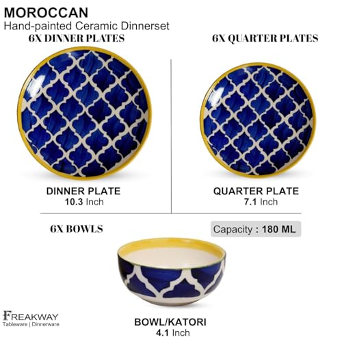 Image of Luxury Ceramic Dinner Set - 18 Pieces with Dinner Plates, Quarter Plates & Serving Bowls