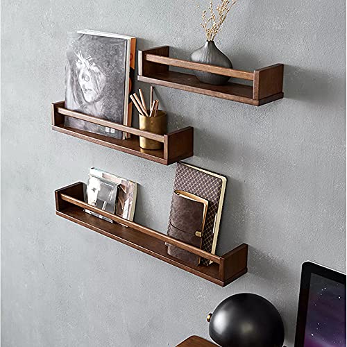 ShelvesRustic Floating Mountable Wood Storage Shelf for Bedroom Bathroom Living Room Office Wall Decor (Deep Color, 40cm)