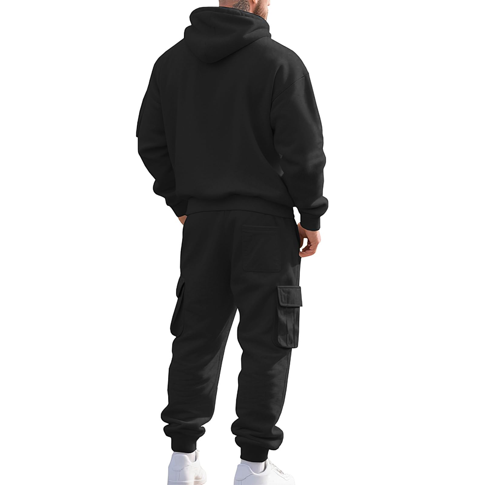 amropi Tuta da Ginnastica con Cappuccio da Uomo Felpa con Cerniera 1/4 e Pantaloni Cargo Sportivo da Jogging Set