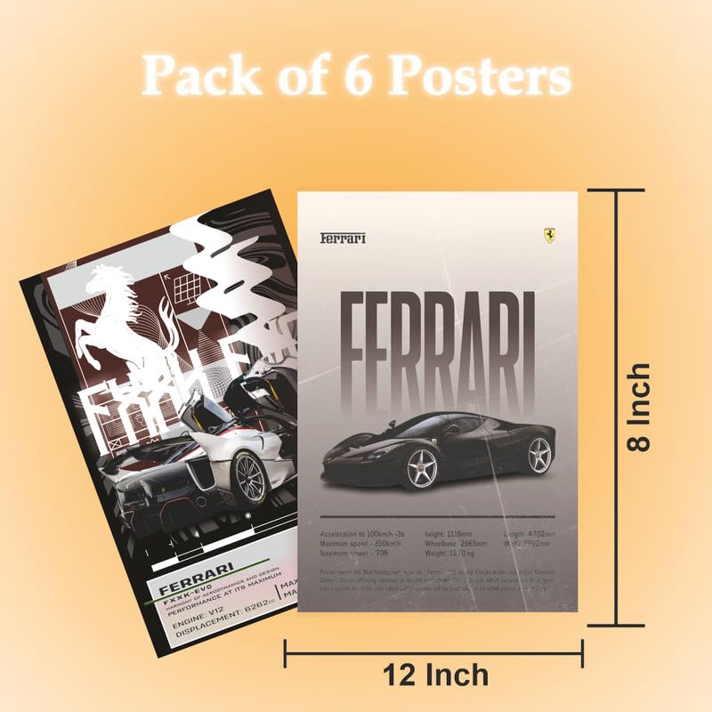 Image of POSTERONN Super Cars Poster Pack of 6 A4 | Room Decor Wall Posters for Living Room Bedroom Office | Motor Sport Theme Posters | Home Decoration Posters with Glue Dots Stylish Design Premium.