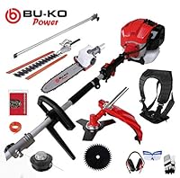 BU-KO 52cc Long Reach Petrol Multi Functional Garden Tool Including: Strimmer, Hedge Trimmer, Pruner Chainsaw, Brush Cutter with 2.4mm Thick Trimmer Line & 1m Extension Pole