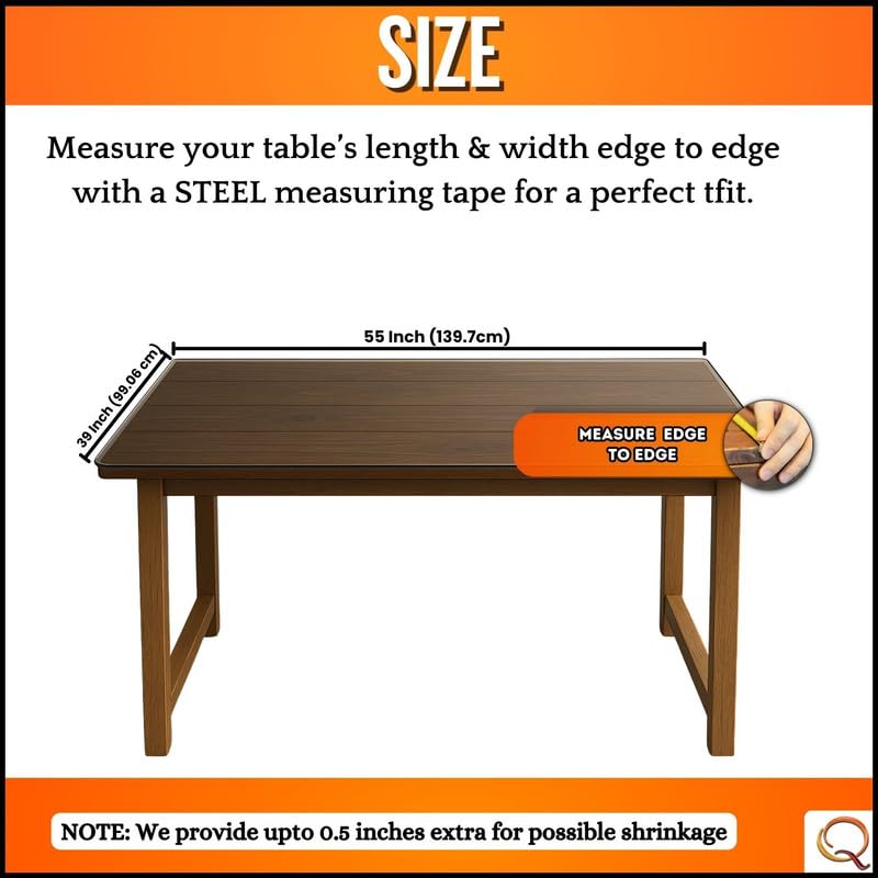 Image of Qlarity Covers Clear 1.5mm PVC Table Cover 55X39 Inch, Dining Top Cover | Dining table cover 6 seater waterproof protects wooden, marble & glass tables from spills, scratches, stains & hot utensils