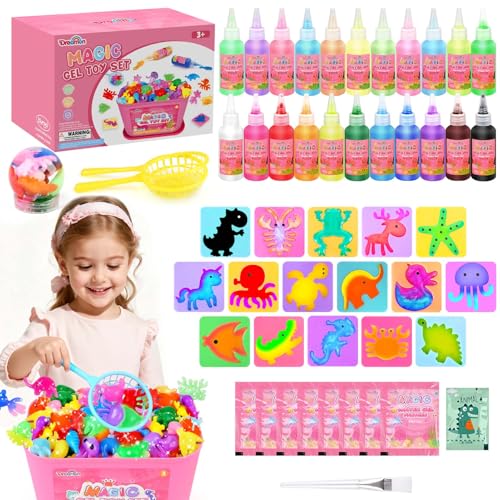 Dreamon Magic Gel Water Kit, 53 szt. "zrób to sam" 3D Aqua Gelz zabawka w 22 kolorach i 16 formach, Aqua Fairy kreatywny zestaw dla dzieci od 3+, prezent na urodziny, Boże Narodzenie dla dziewczynek