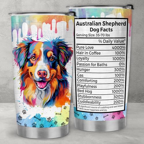 Australian Shepherd Tumbler – 20oz Stainless Steel Tumbler Cup Mug, Funny and Unique Gift for Aussie Dog Owners, Perfect for Christmas, Xmas, Birthday, and Anniversary Celebrations