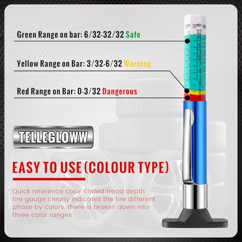 Image of Tellegloww 50 Packs Tire Tread Depth Gauge Color Coded Tyre Depth Gauge Tool Tread Accurate Measure Tools Metric Gauges for Car Trucks Various Vehicle(Blue)