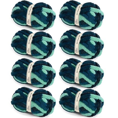 Image of 8 Jumbo Packs Chunky Chenille Yarn for Crocheting, 31.7 yds, 8 oz Each Skein Bulky Thick Fluffy Yarn for Knitting, Super Bulky Chunky Yarn for Hand Knitting Blanket, Soft Plush - Muti Sage Green
