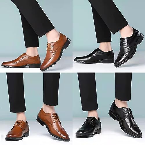 Men's Dress Oxfords Classic Lace Up Wing Tip Brogue Leather Shoes Business Formal Derby Shoes3