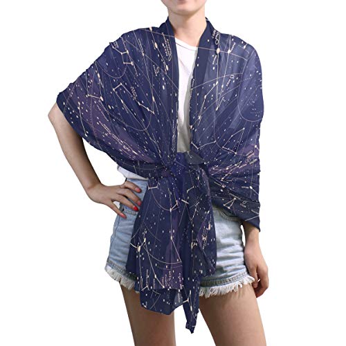 Galaxy Shawl Wrap Womens Elegant 12 Constellation Universe Stars Large Chiffon Scarf Lightweight for Dresses Mothers Day