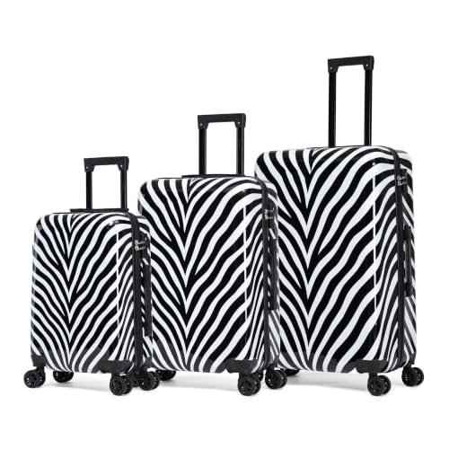 Image of InUSA Zebra Print 3 Piece Hardside Spinner Luggage Set 20 /24 /28in. TSA Lock