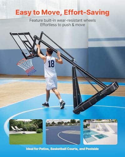 Image of VEVOR Basketball Hoop, Basketball Hoop 44 48 50 54 Inchs PC Backboard, 4.4-10FT Height Adjustable, Basketball Portable Hoop& Goal, Indoor /Outdoor Classic Basketball Court, Teen Adult School Park