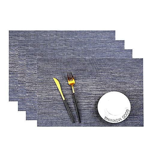 Leetaltree Denim Blue Placemats Set Of 4 - Heat Resistant Non-Slip Place Mats For Dining Table, Washable Durable Pvc Vinyl Woven Table Mats（Denim Blue, 4） #TOP23