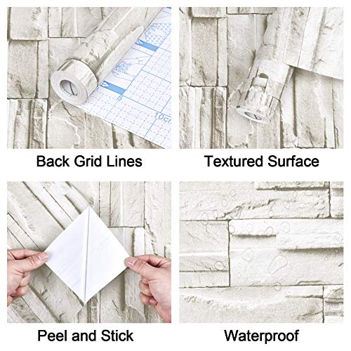 Wenmer Beige Stone Peel And Stick Wallpaper 17.7" X 394" 3D Brick Wallpaper Faux Brick Wallpaper Brick Self Adhesive Removable Wallpaper Textured Stone Wall Paper For Kitchen Backsplash Walls #TOP6