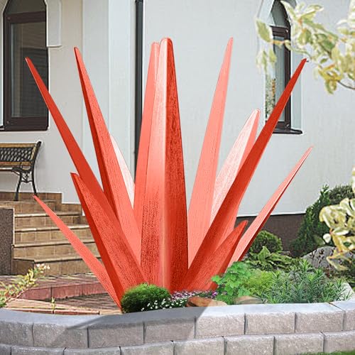 Image of TOMBABY Enlarge Metal Plants Tequila Rustic Sculpture, Outdoor Patio Yard, Home Decor Hand Painted Agave Garden Statue, Outdoor Lawn Ornaments Yard Stakes for Mom Gift (1 RED Big&Large)