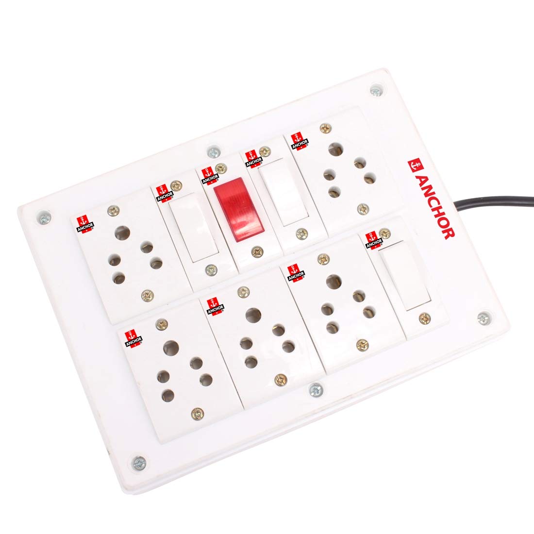 Mr.BAHUL Anchor Assembled Board Contains 5 Anchor Sockets(5 Amp), 3 Anchor Switch(5 Amp) with 4 Metre Wire with 5amp Anchor Plug Fitted in Ivory Coloured topson Make Box Shock Proof.-image-44
