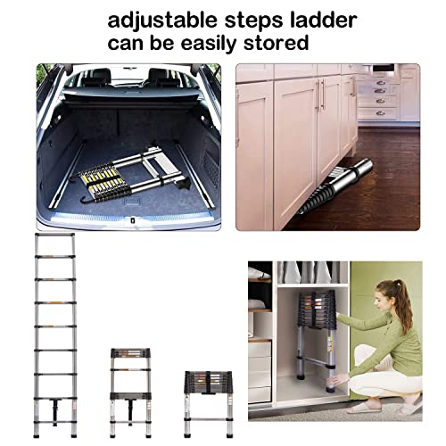 2.6M/8.5FT Telescopic Ladder Extension Ladder Stainless Steel Multi Purpose Loft Ladder 150kg Capacity, Folding Tall Ladder for Household Decorating, Painting 6 2.6M/8.5FT Telescopic Ladder Extension Ladder Stainless Steel Multi Purpose Loft Ladder 150kg Capacity, Folding Tall Ladder for Household Decorating, Painting - Image 6