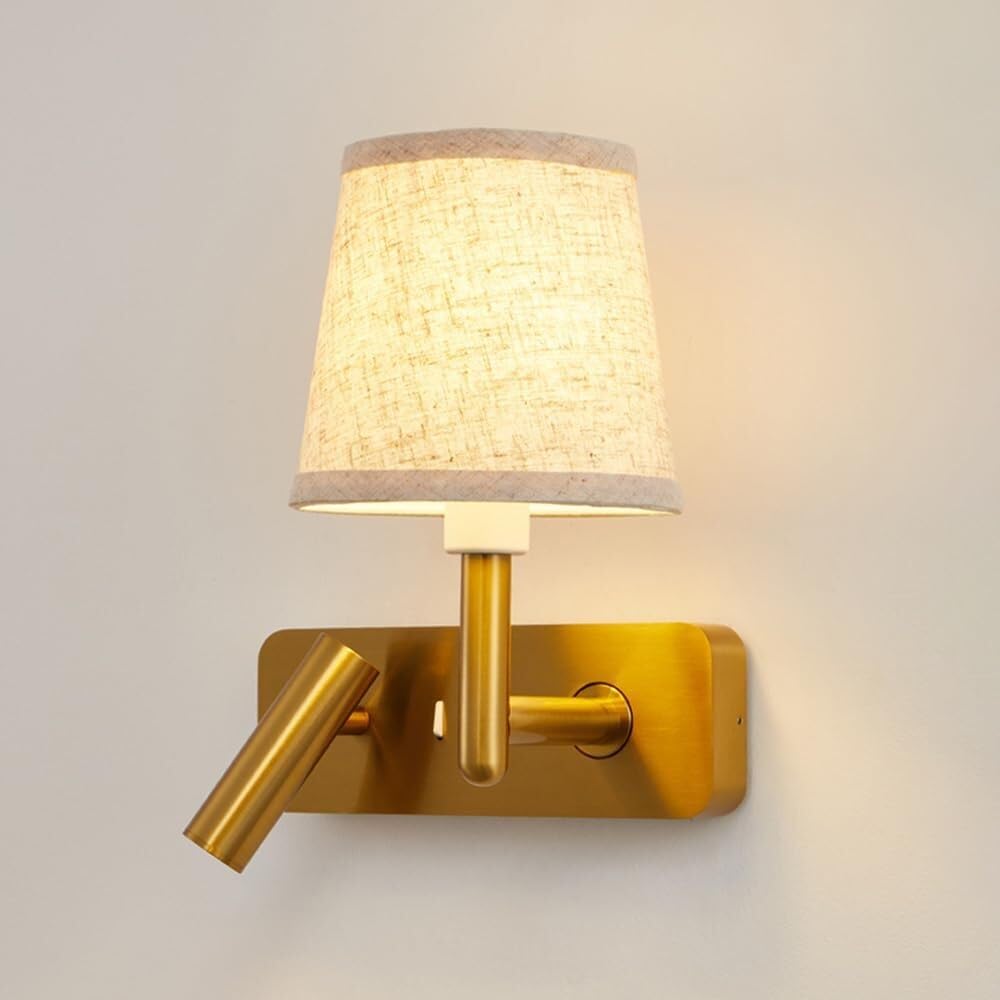 SMCCYYSD Fabric Bedside Wall Lamp Gold Modern Indoor Light E27 Hardwired Shade Sconce for Bedroom Living Room Study Dining Hallway Stairs Hall Restaurant Mounted Lamp(A)