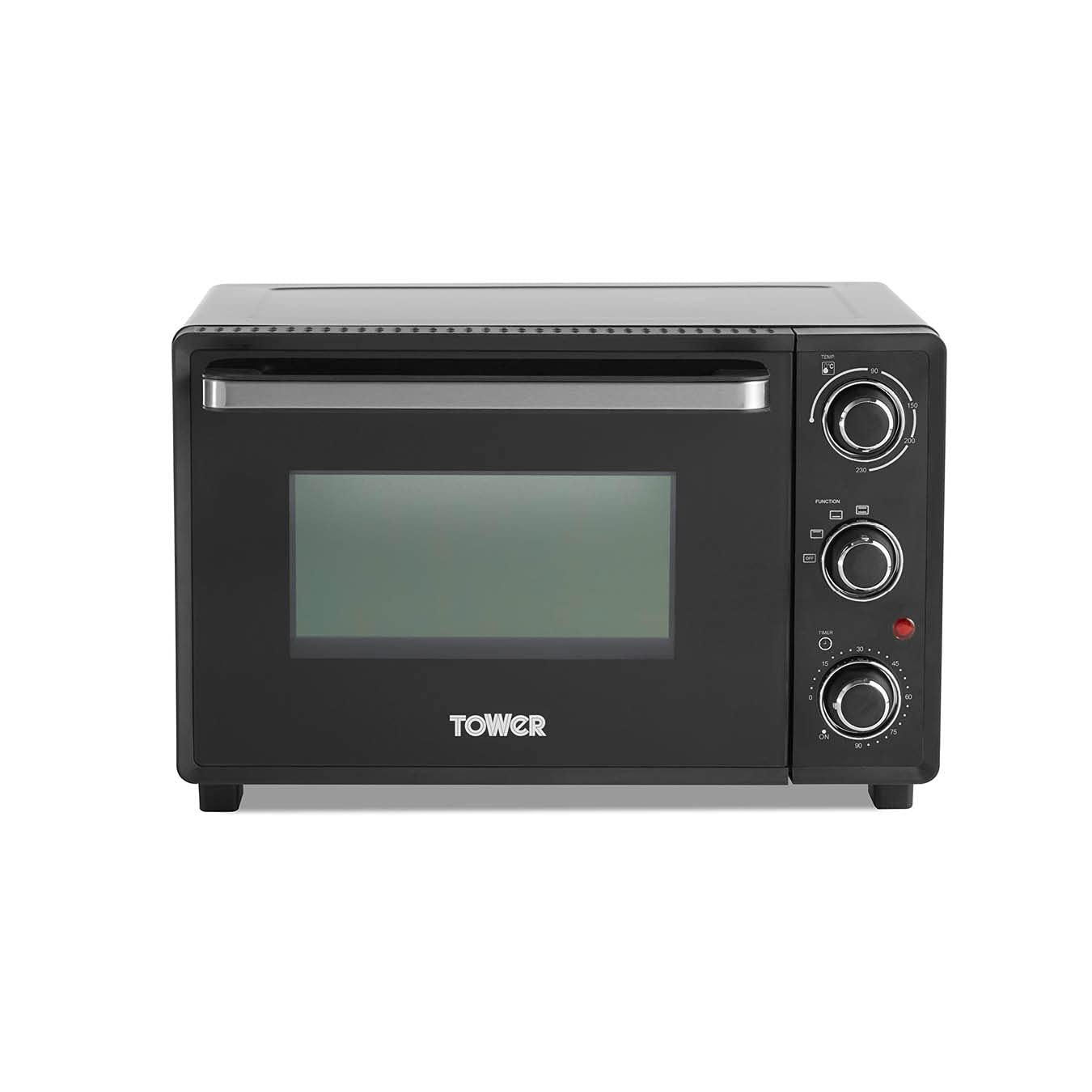 Tower Mini Oven with Adjustable Temperature Control, 90 Minute Timer, Baking Tray and Wire Rack, 23 Litre, Black with Silver Accents, T14043